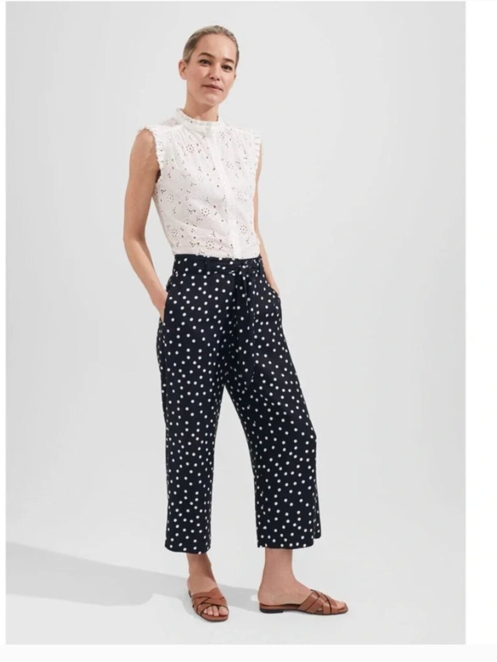 Hobbs Astrid Crop Pants in Navy Blue Polka Dot